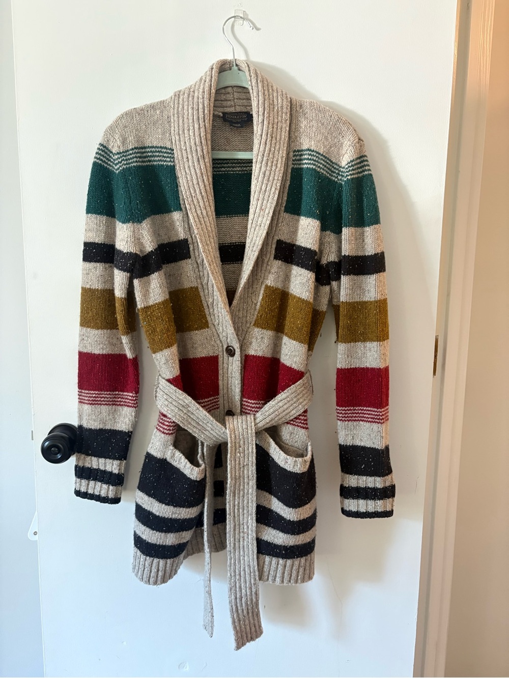 Camp Stripe Lambswool Blend Wrap Cardigan Like New Small - Picture 2 of 8